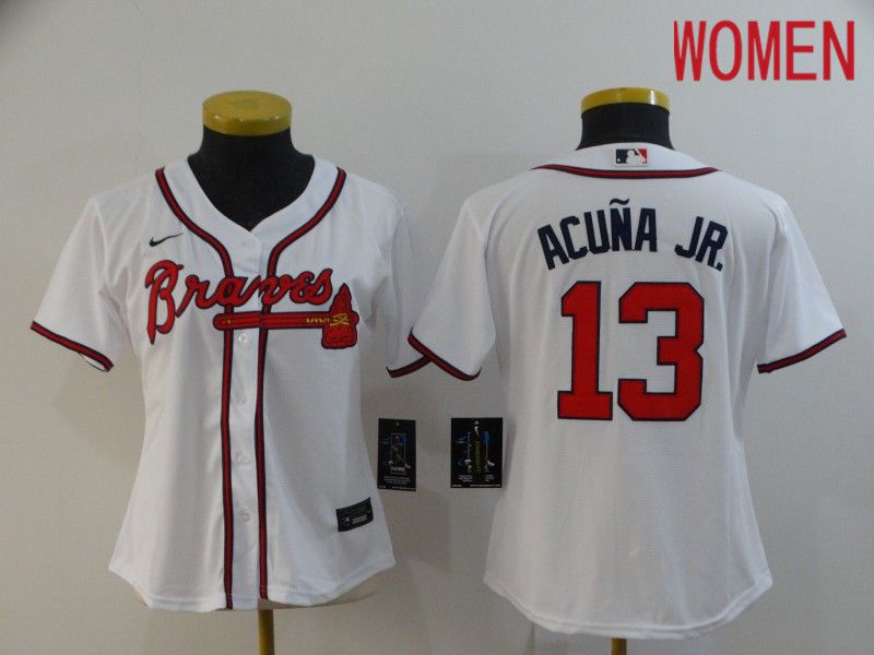Women Atlanta Braves 13 Acuna jr White Nike Game MLB Jerseys